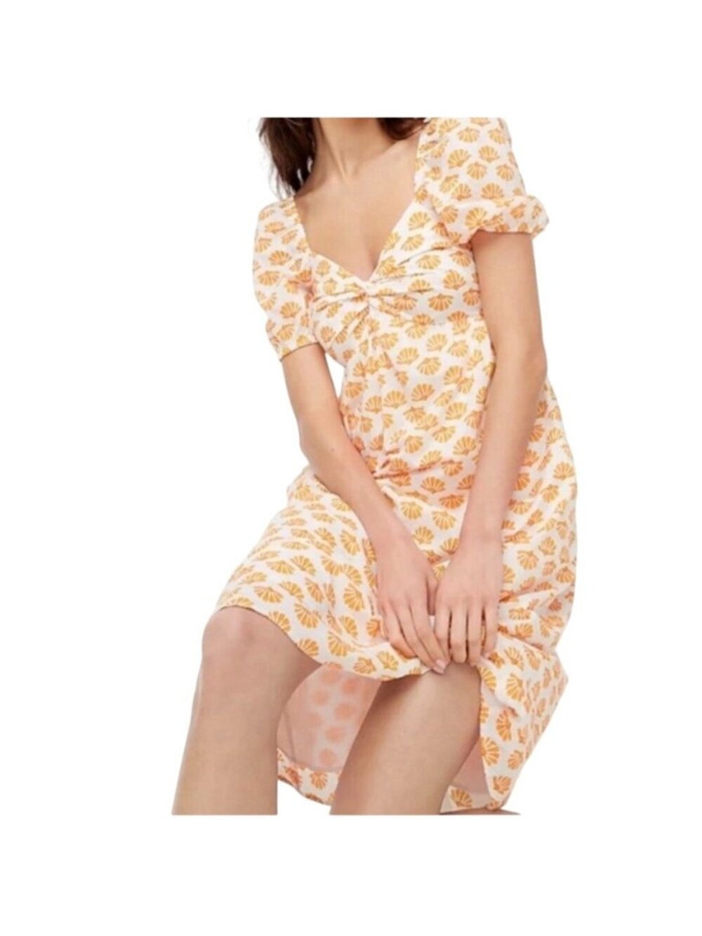 J. Crew Orange Seashell Twist Front Puff Sleeve A-Line Midi Dress